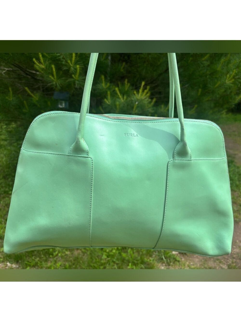 Furla Large Dome Leather Shoulder Bag- EUC, Mint Green